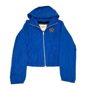 Y2K  Abercrombie Fitch Hooded Windbreaker Women's Medium Blue Cropped A&F NY